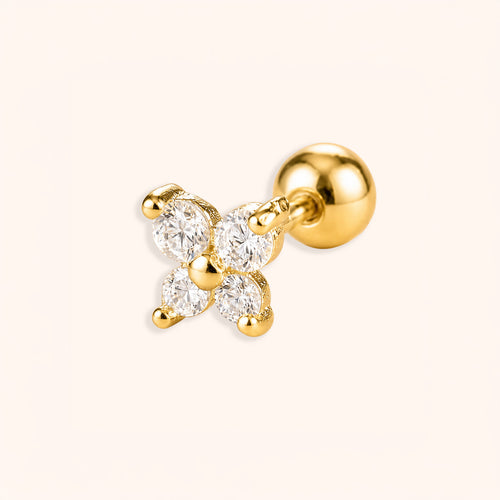 18K Gold plated butterfly-shaped earring with clear gemstones on a white background