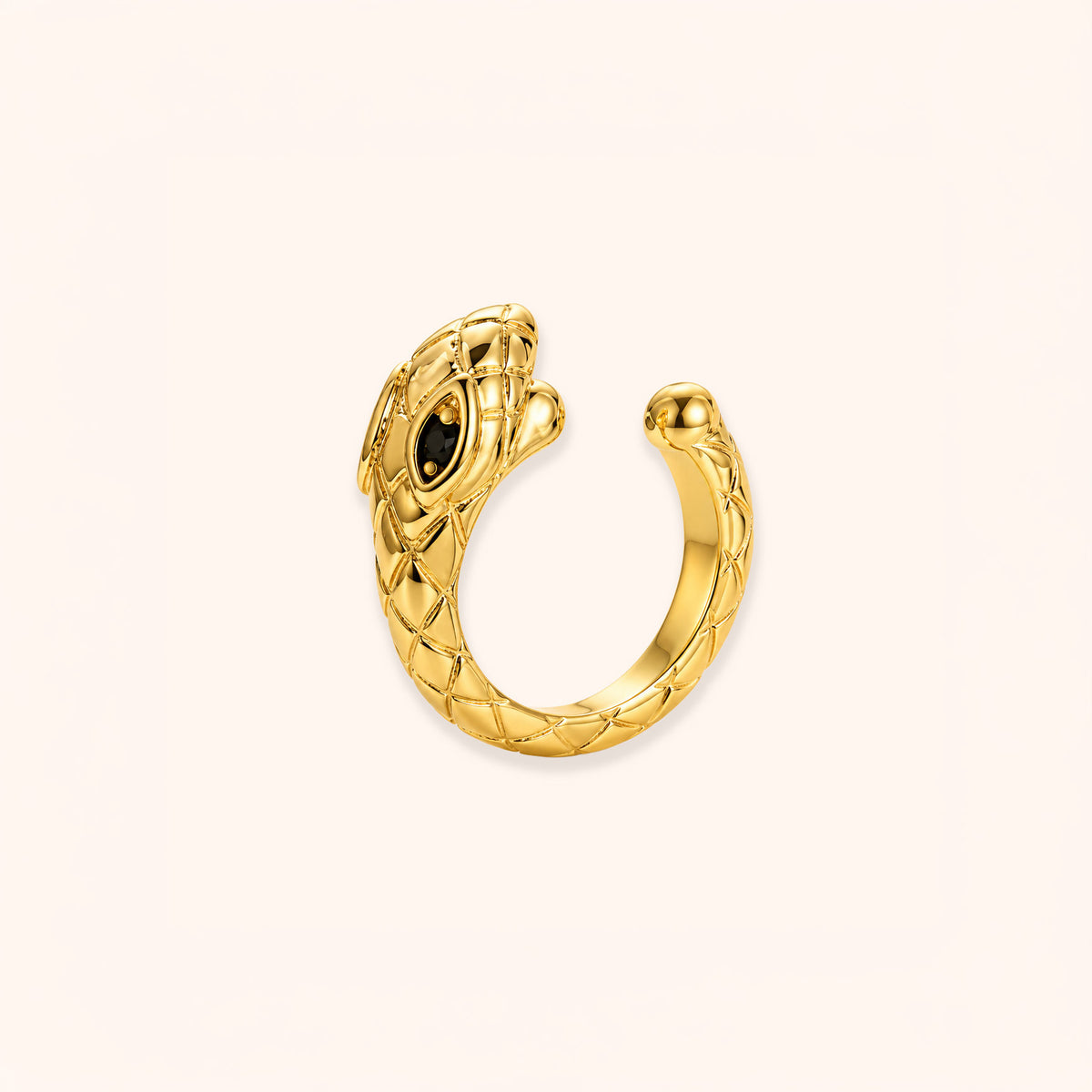 18K Gold Plated snake-shaped ear cuff with no piercing needed on a light beige background by The Wish Store