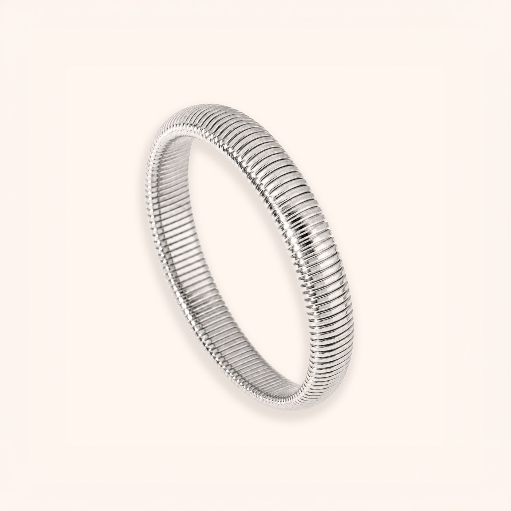 Silver Ribbed Stainless Steel Bangle