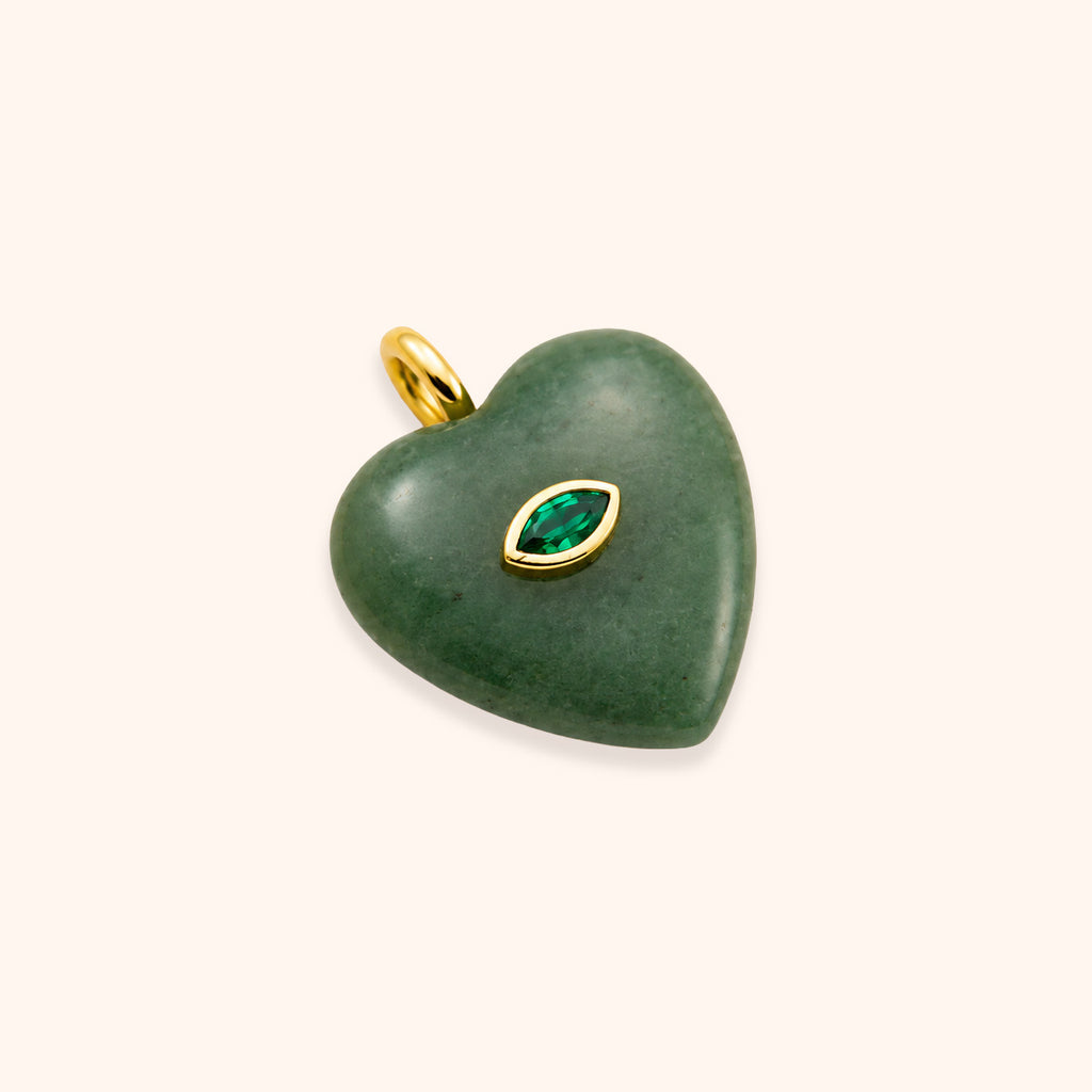 Green Aventurine Heart Evil Eye Pendant
