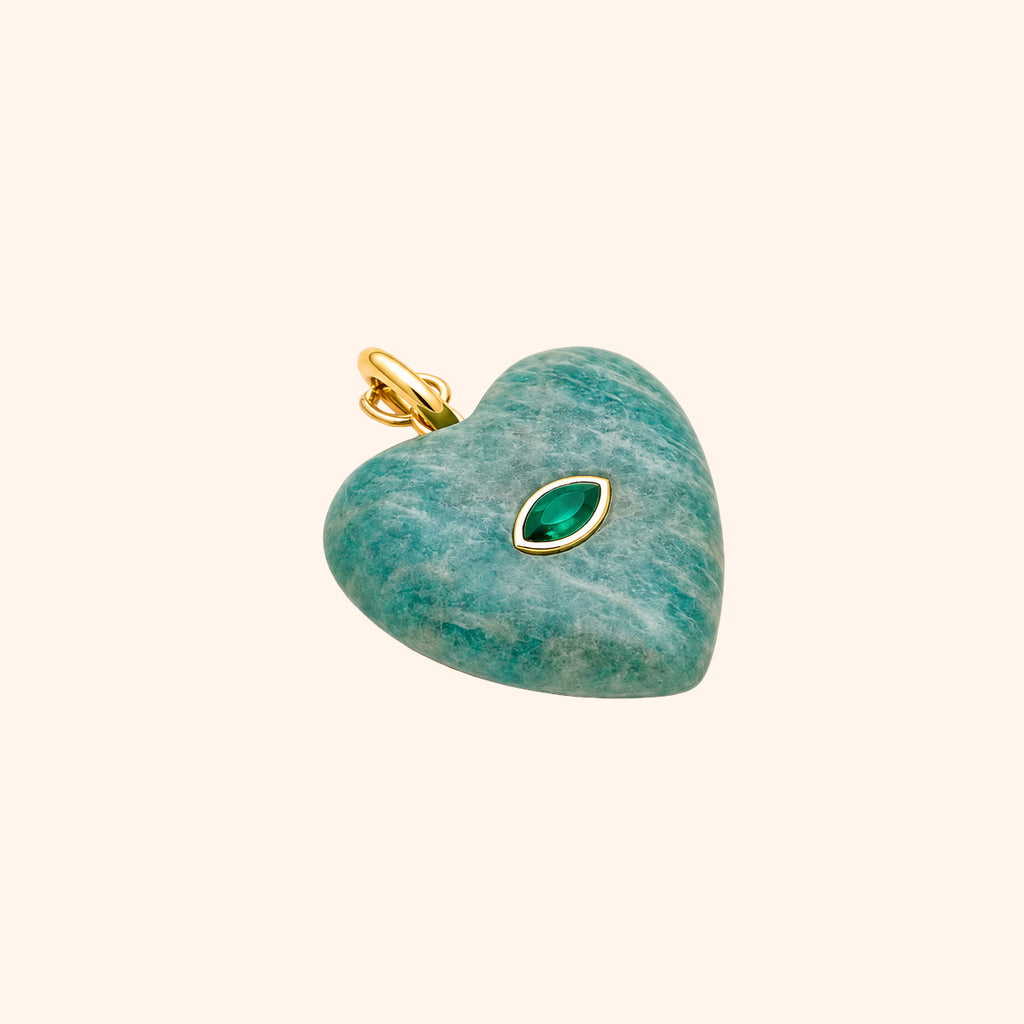 Amazonite Heart Evil Eye Pendant