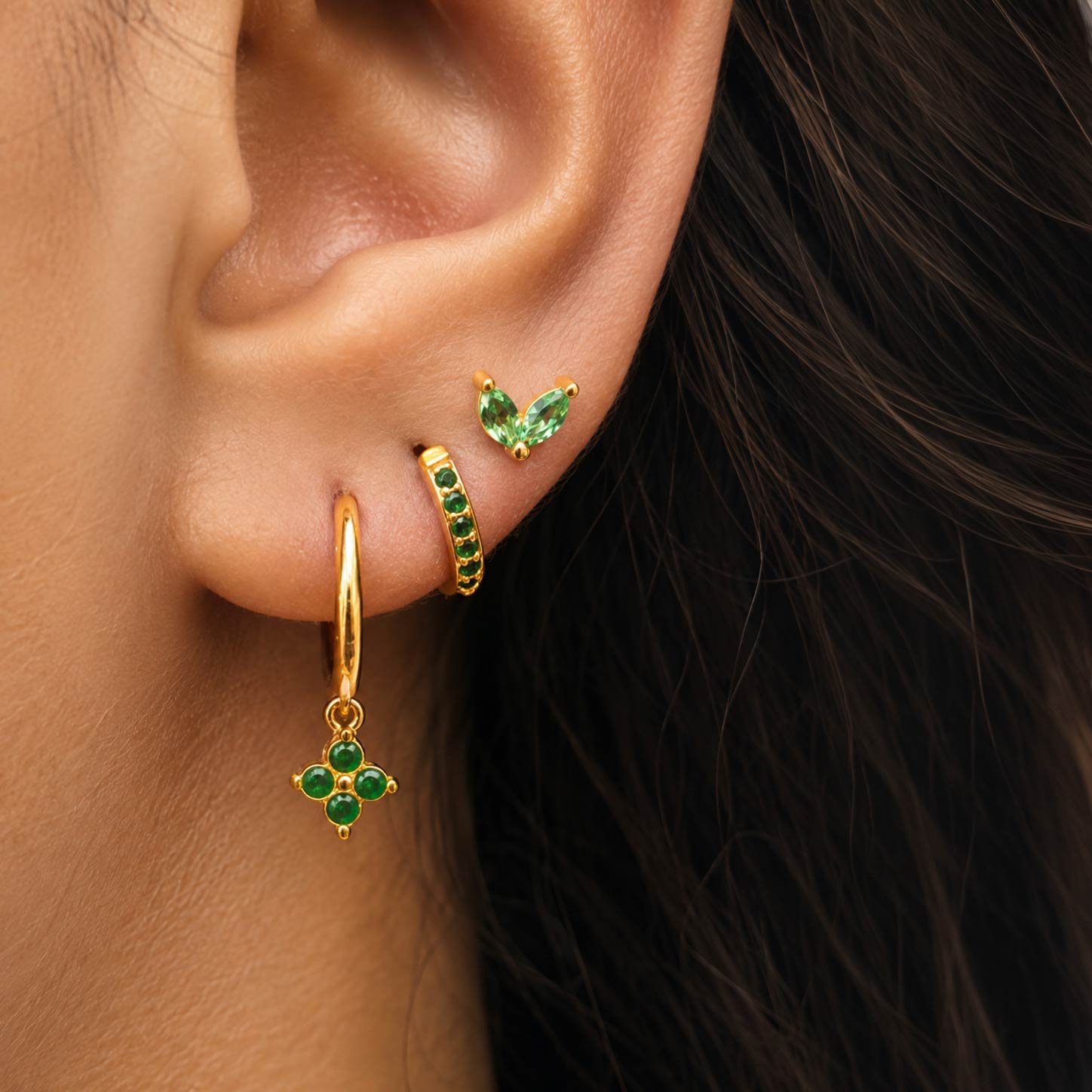 Green Clover Charm Earring Set