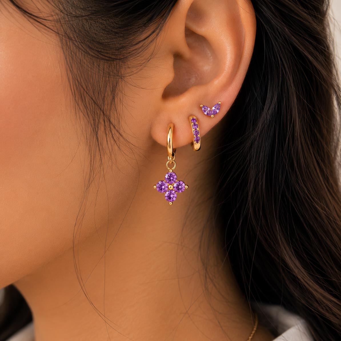Purple Clover Earring Set
