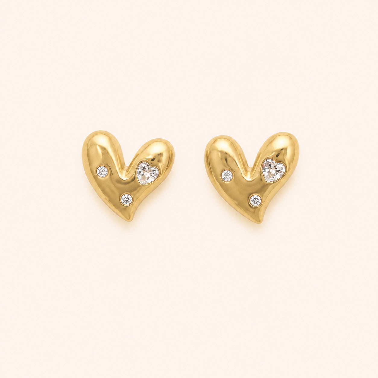 Gold Heart Zircon Stud Earrings