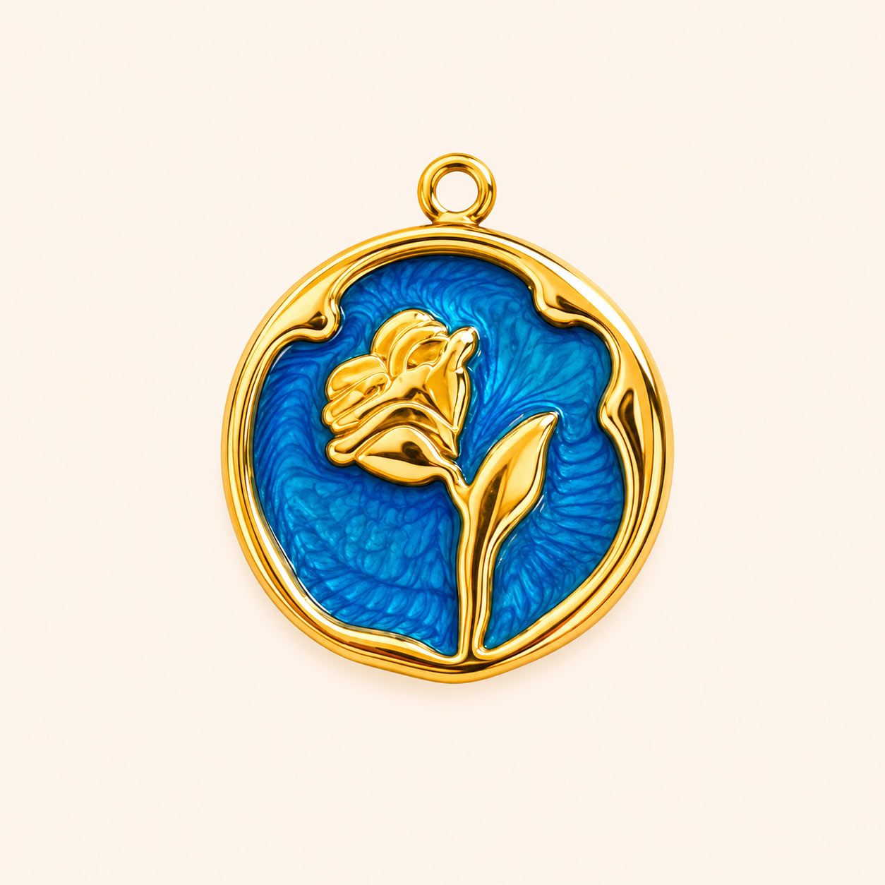 Blue Enamel Rose Pendant