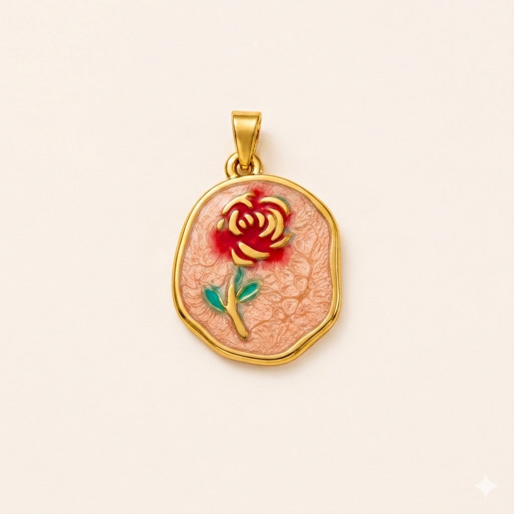 Rose Coin Pendant Charm