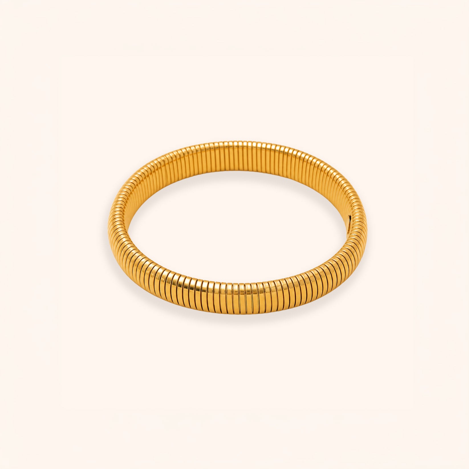 Gold Ribbed Stainless Steel Bangle