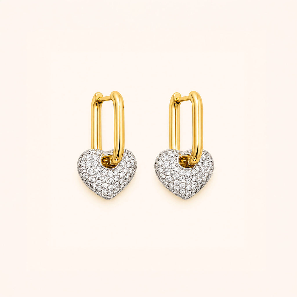 Crystal Heart Lock Hoop Earrings