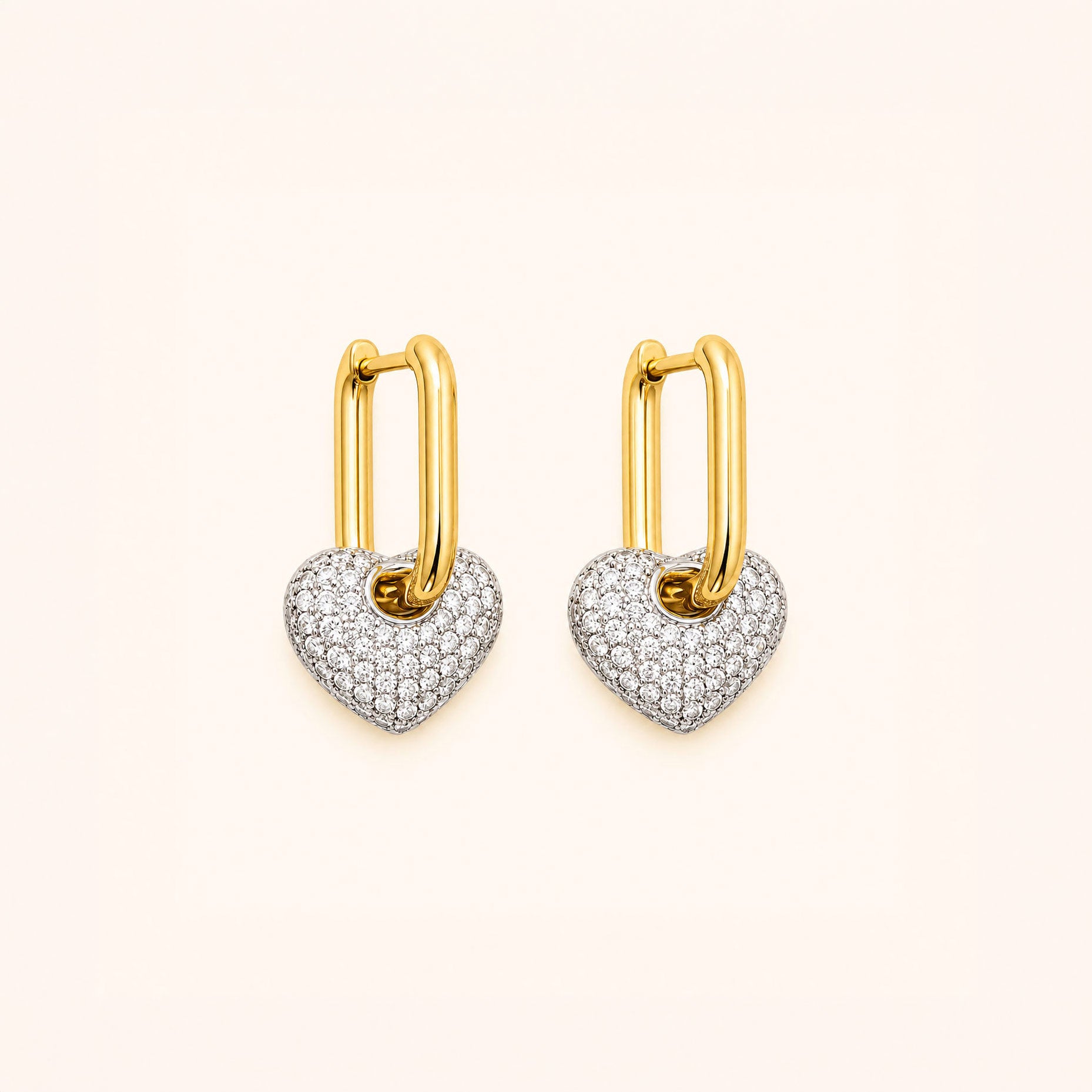 Crystal Heart Lock Hoop Earrings