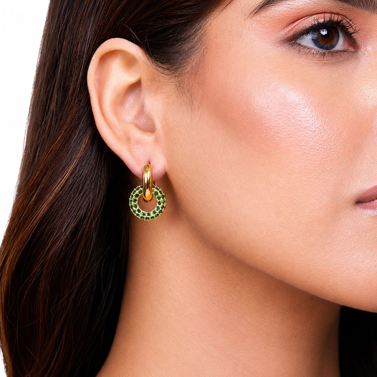 Emerald Double Hoop Earrings