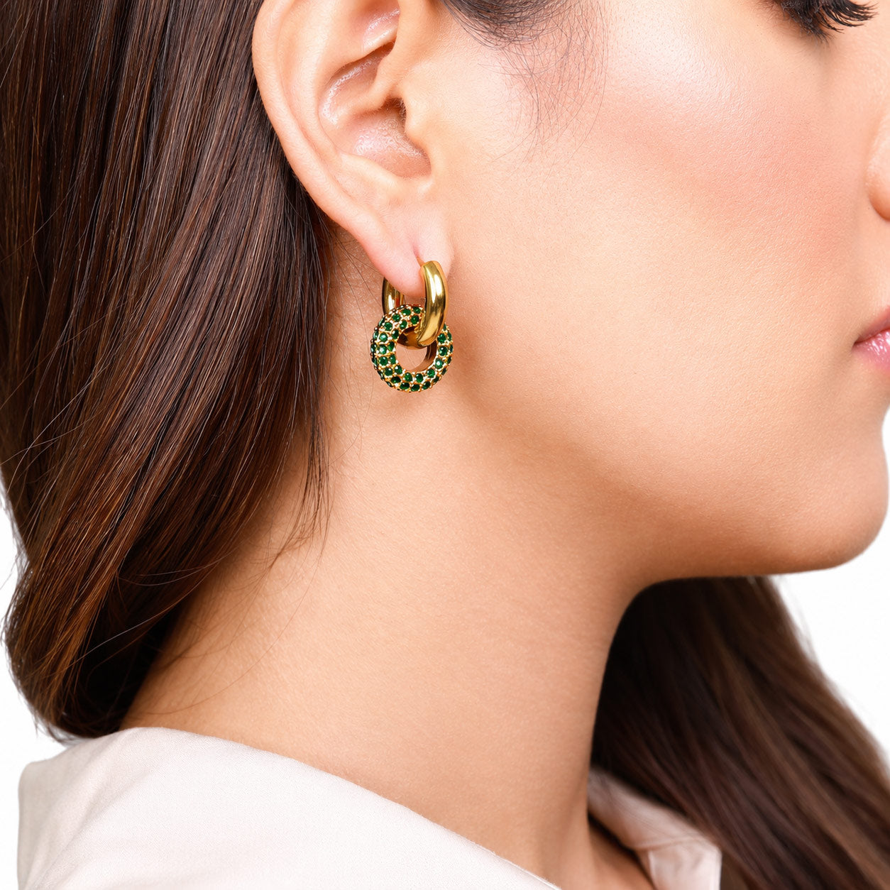 Emerald Double Hoop Earrings