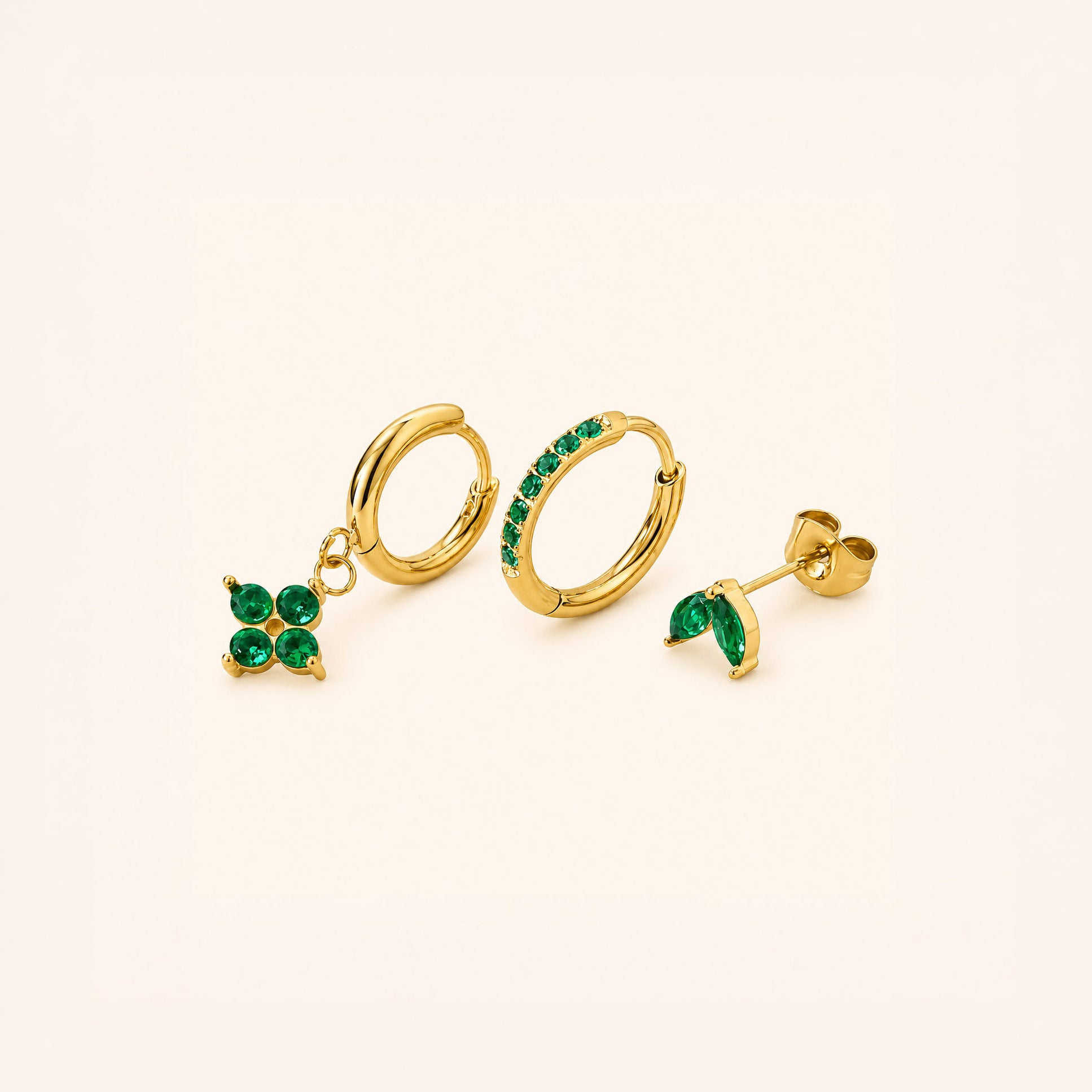 Green Clover Charm Earring Set