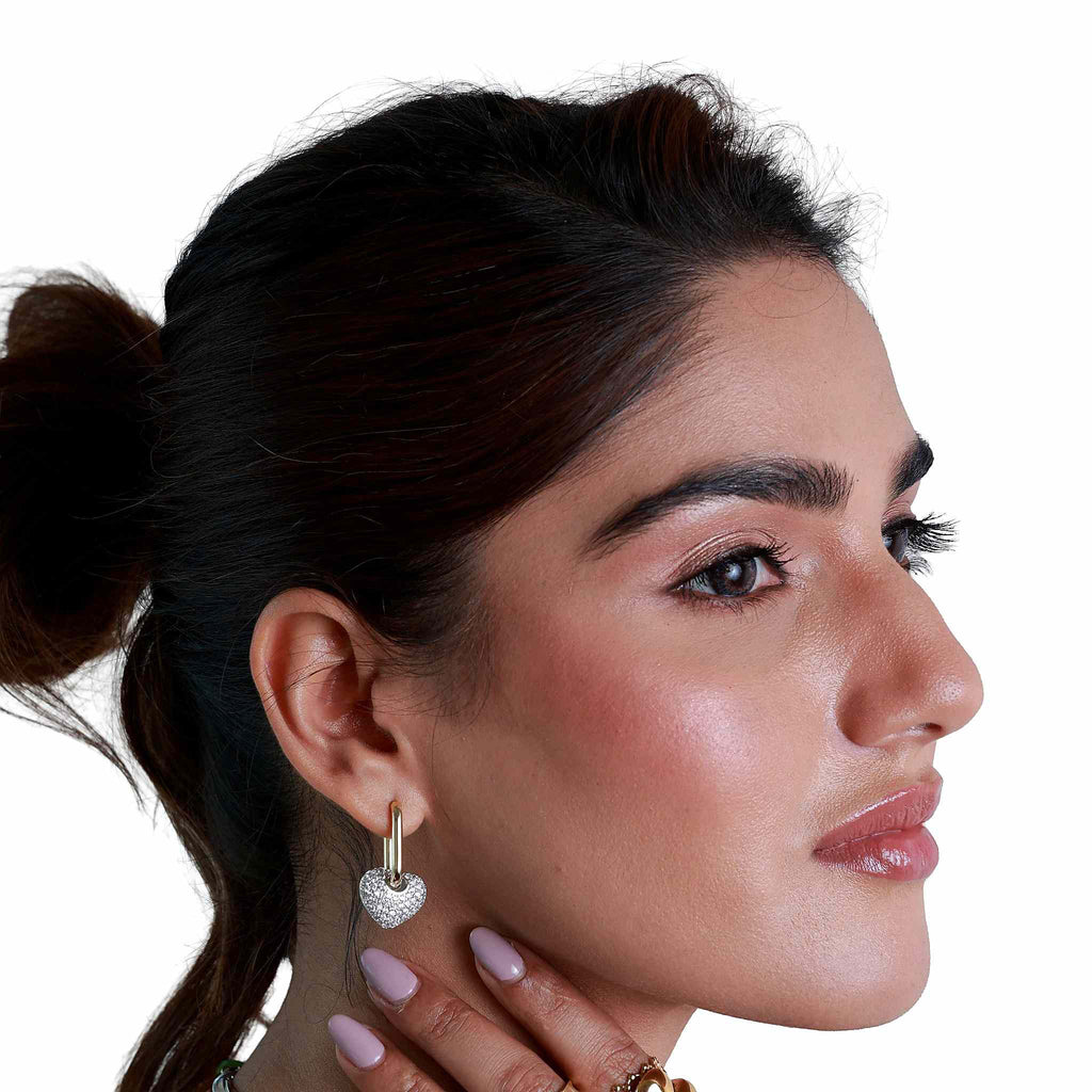 Crystal Heart Lock Hoop Earrings