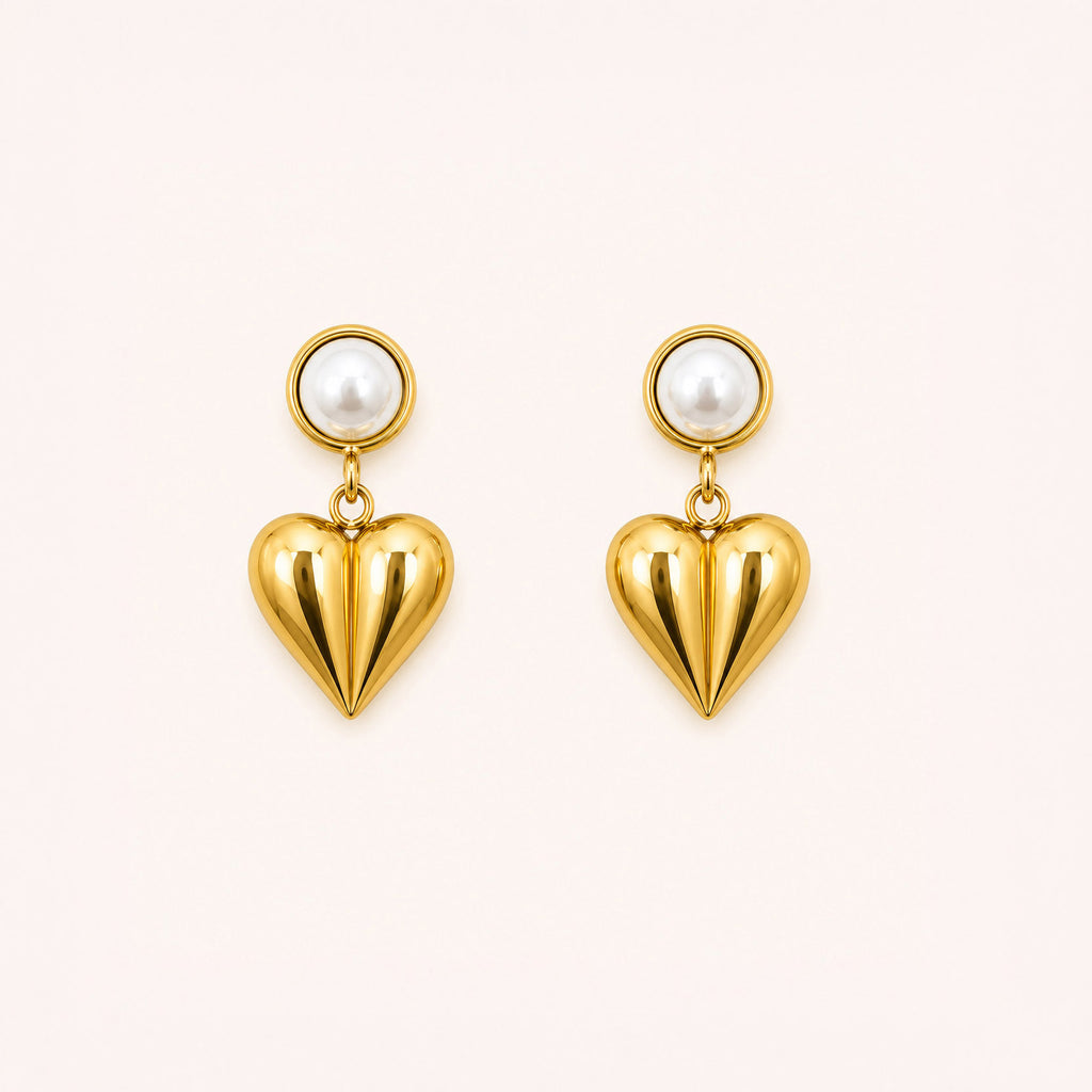 Modern Pearl Heart Drop Earrings