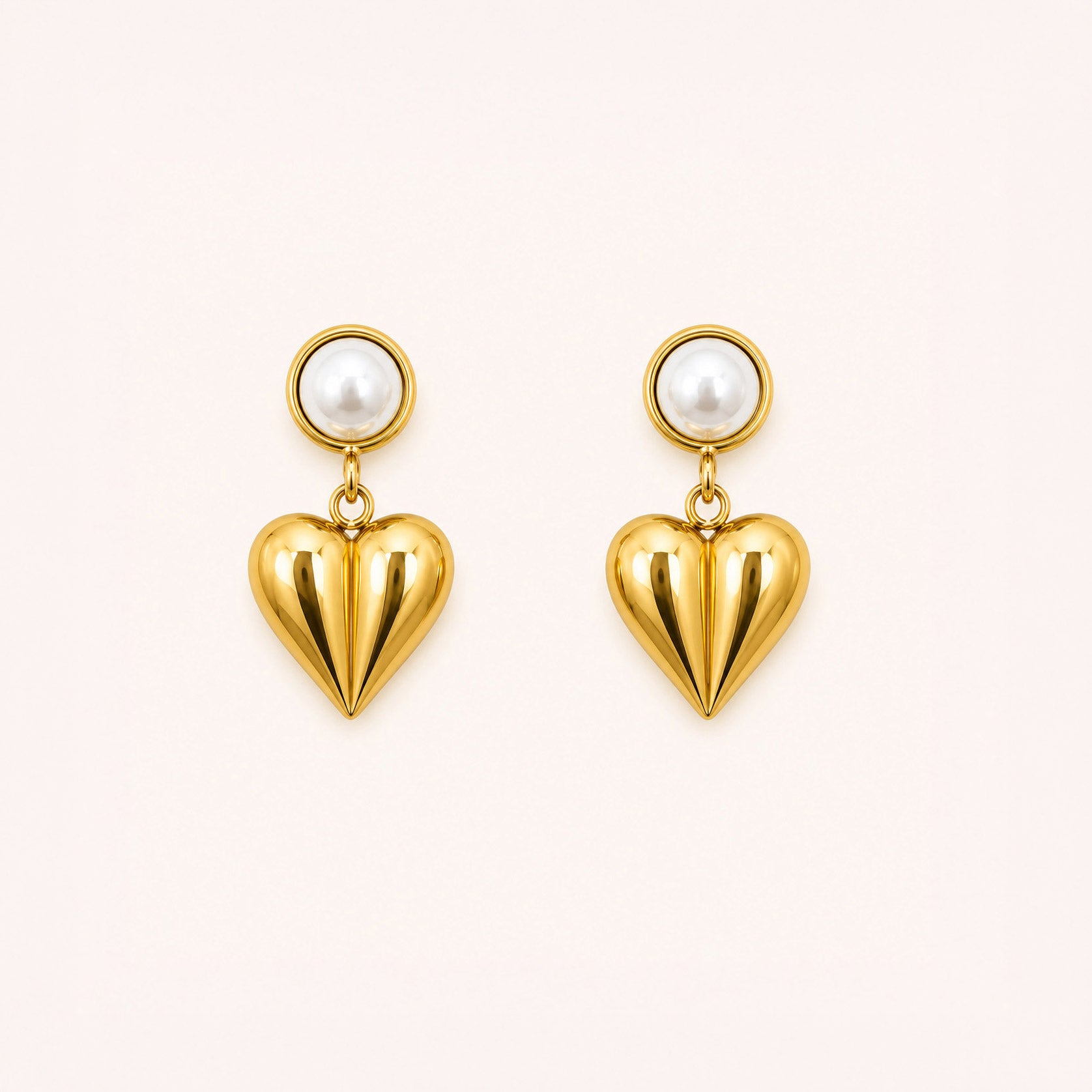 Modern Pearl Heart Drop Earrings