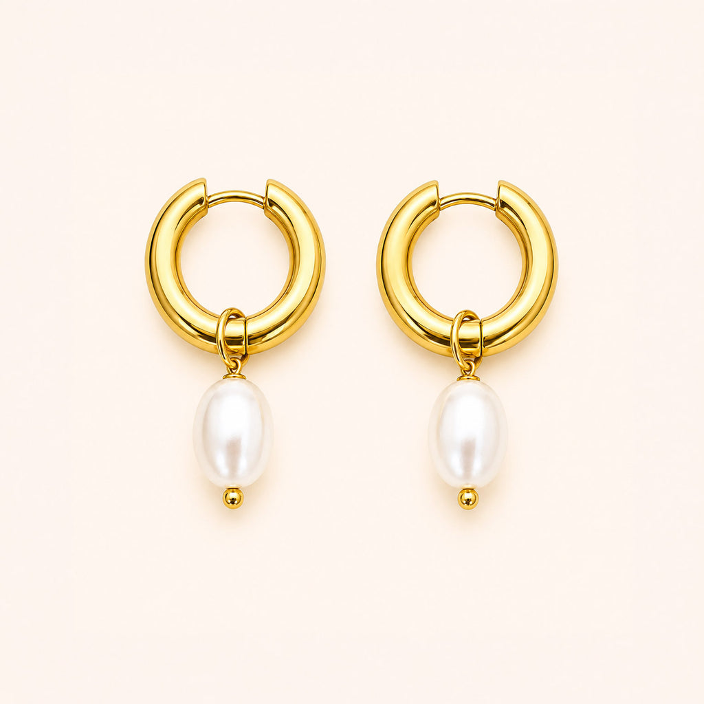 Pearl Charm Hoop Earrings