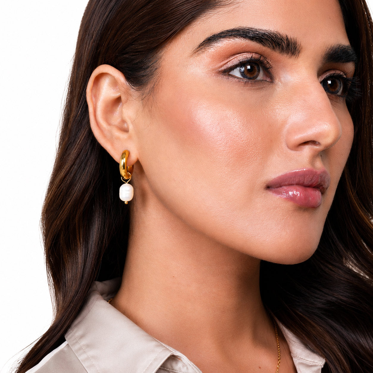 Pearl Charm Hoop Earrings