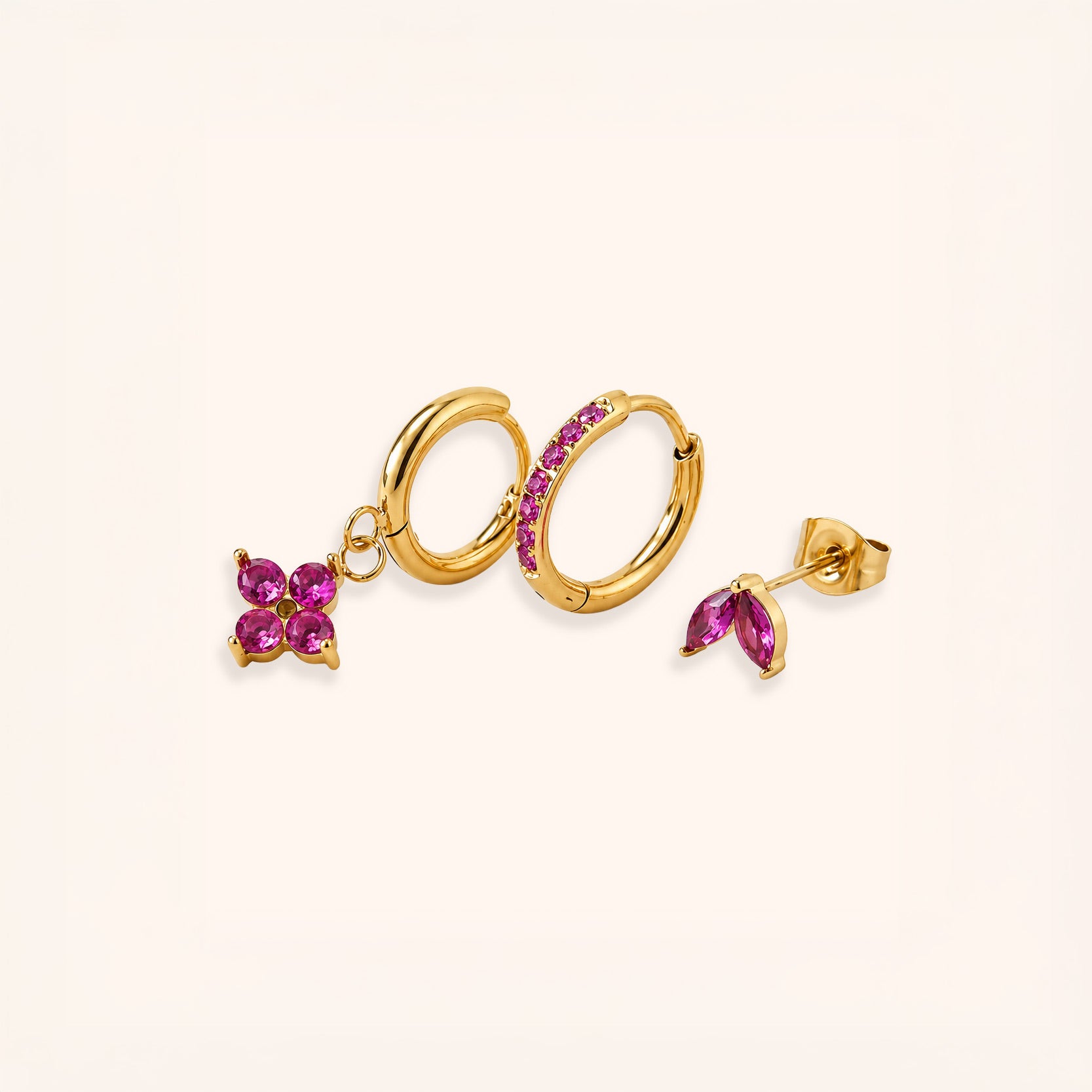Pink Clover Charm Earring Set