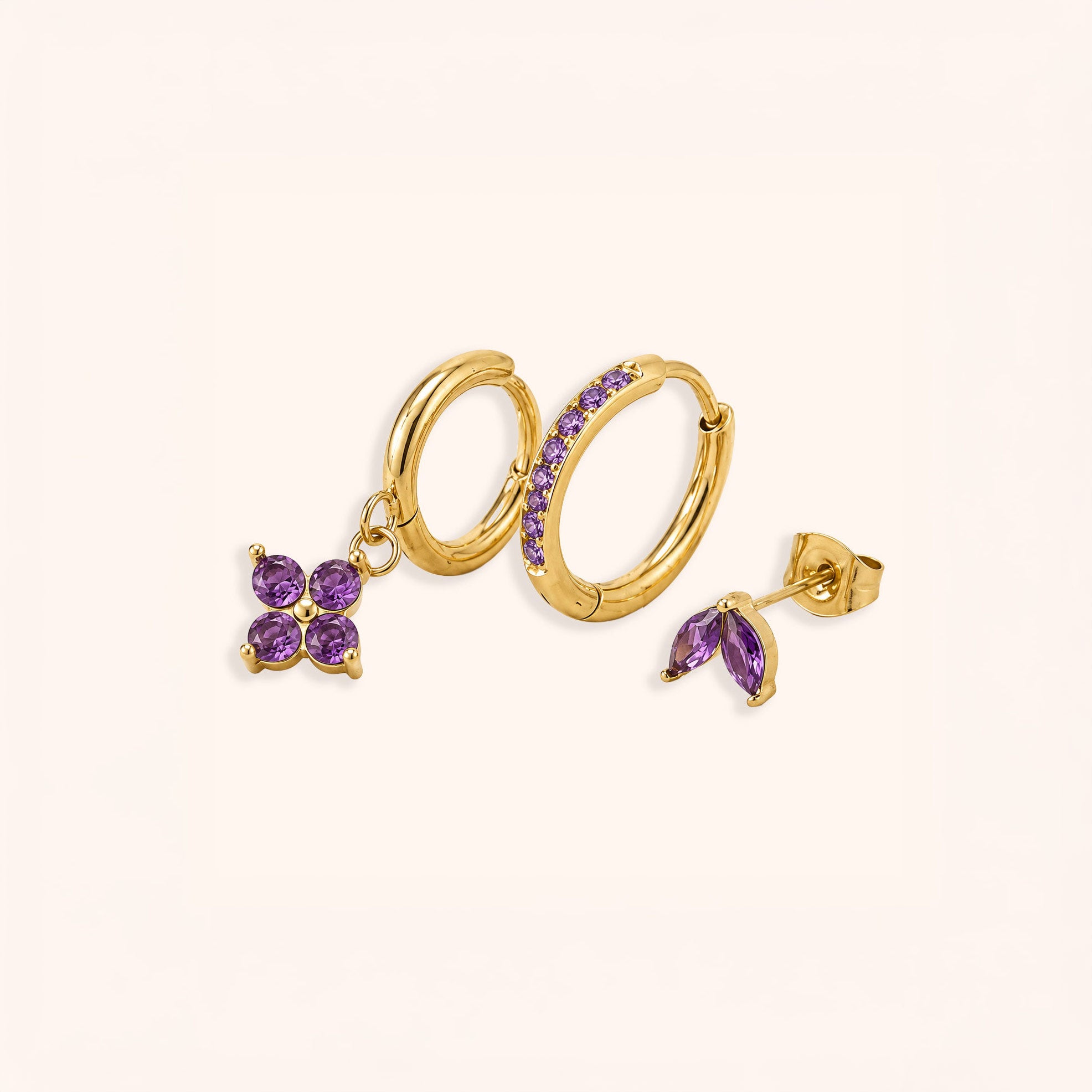 Purple Clover Earring Set