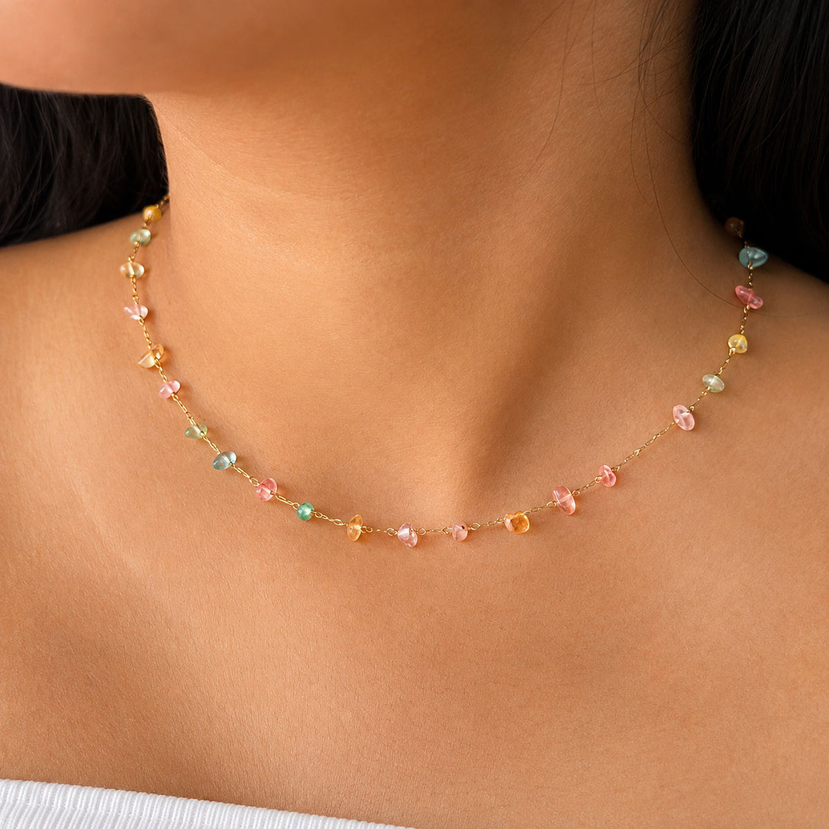 Rainbow Heart Bead Necklace