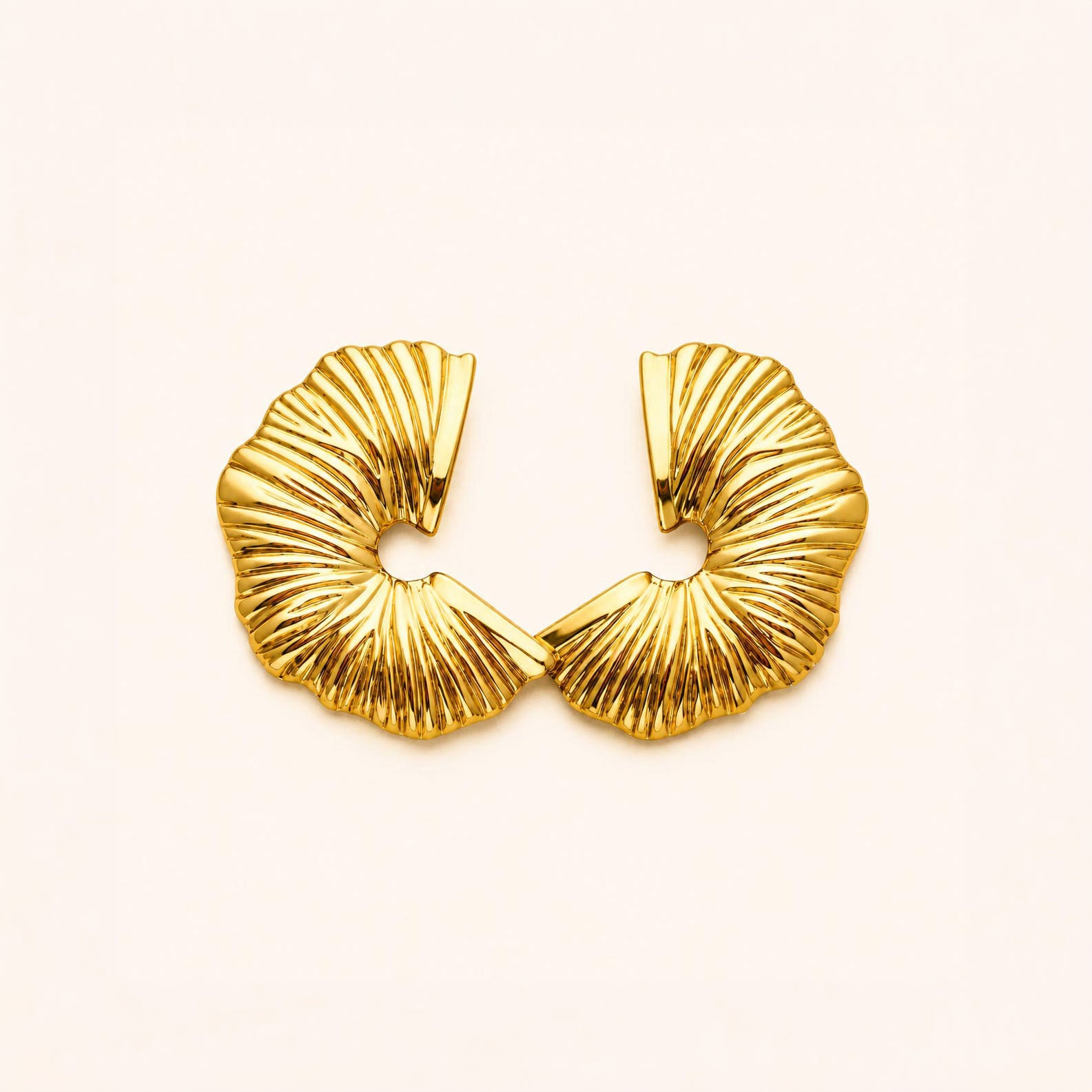 Statement Gold Fan Stud Earrings