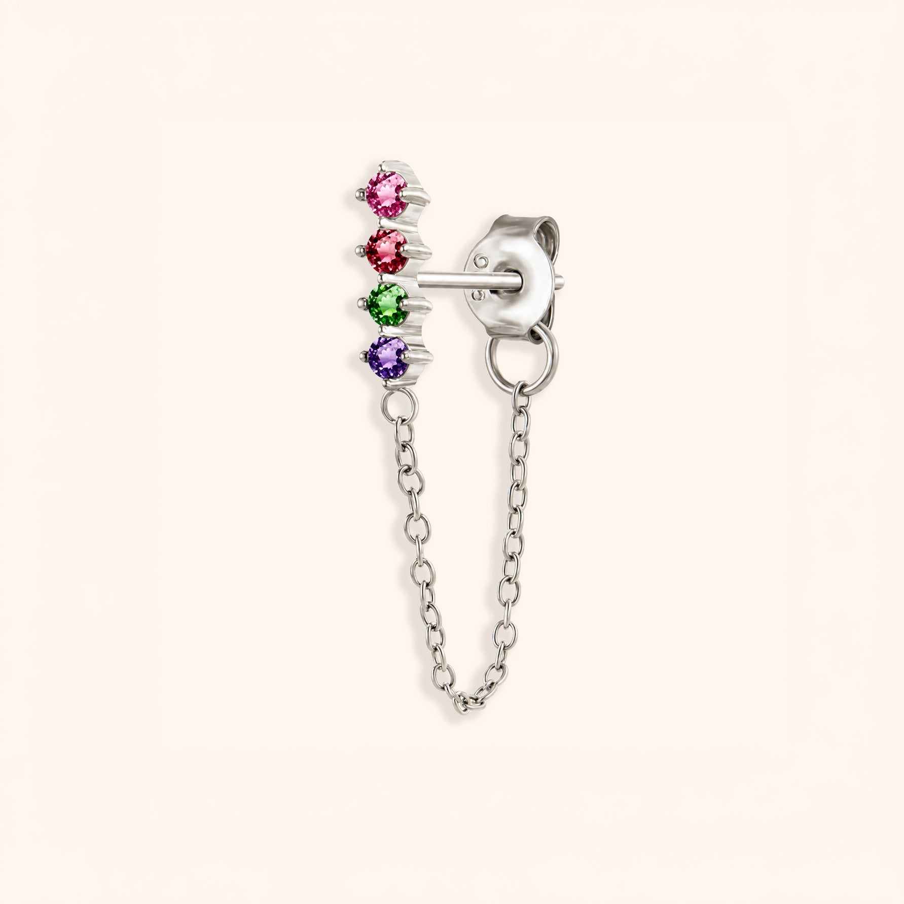 Multicolour Zircon Chain Stud Earring