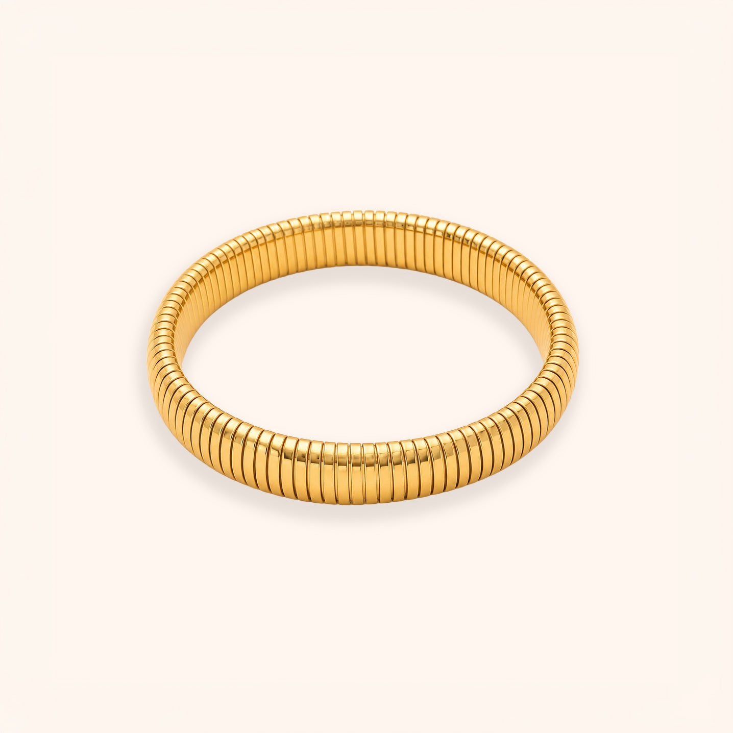 Gold Ribbed Stainless Steel Bangle